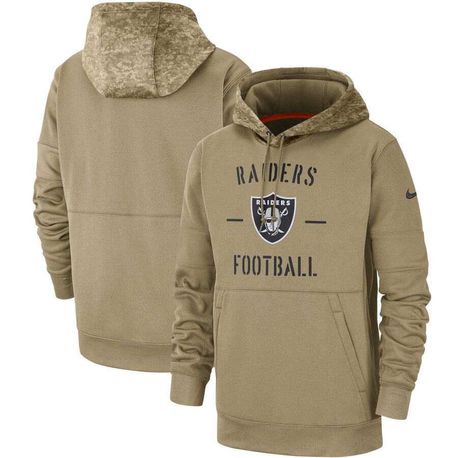 Men's Oakland Raiders Nike Tan 2019 Salute to Service Sideline Therma Pullover Hoodie