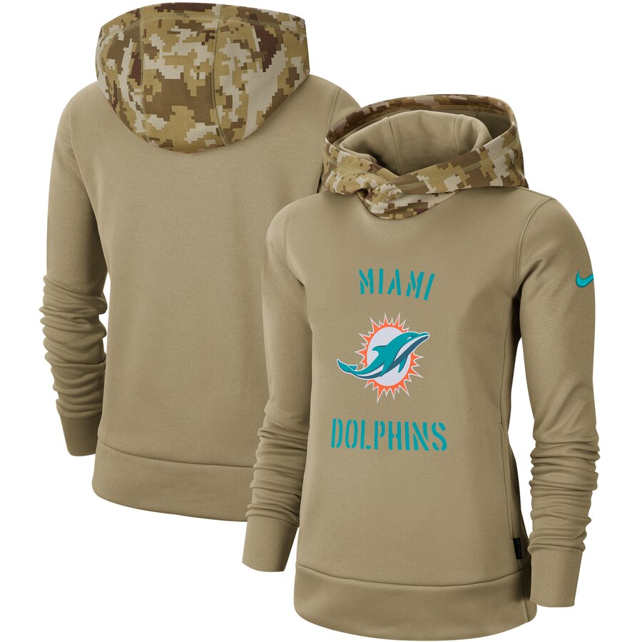 Women's Miami Dolphins Nike Khaki 2019 Salute to Service Therma Pullover Hoodie