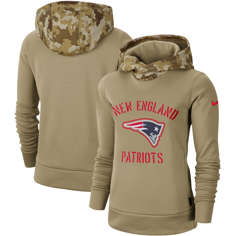 Women's New England Patriots Nike Khaki 2019 Salute to Service Therma Pullover Hoodie