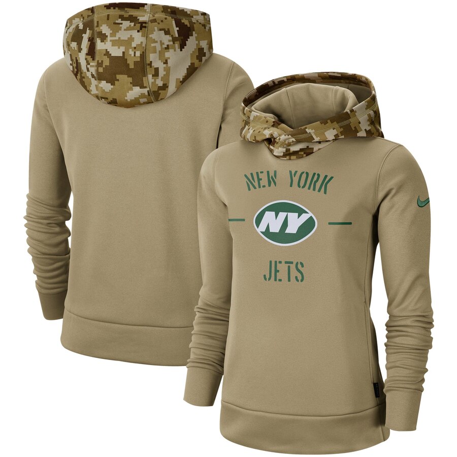 Women's New York Jets Nike Khaki 2019 Salute to Service Therma Pullover Hoodie