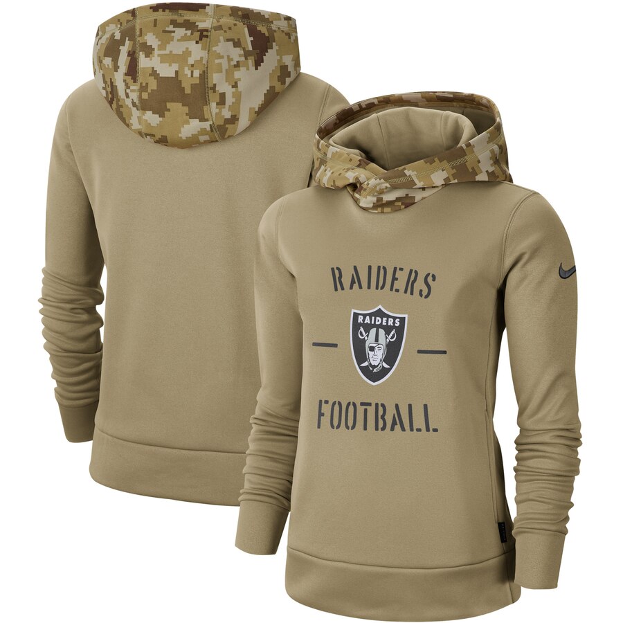 Women's Oakland Raiders Nike Khaki 2019 Salute to Service Therma Pullover Hoodie