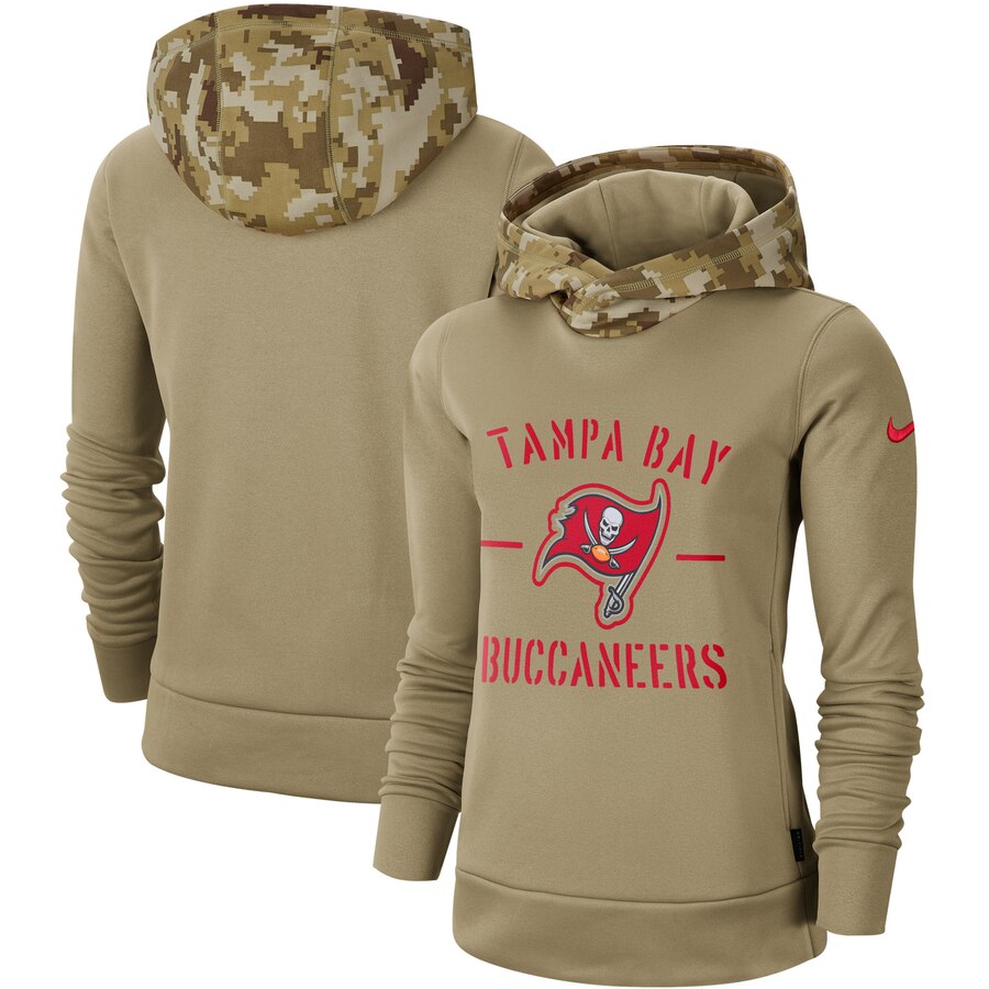 Women's Tampa Bay Buccaneers Nike Khaki 2019 Salute to Service Therma Pullover Hoodie