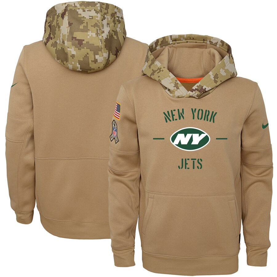 Youth New York Jets Nike Khaki 2019 Salute to Service Therma Pullover Hoodie