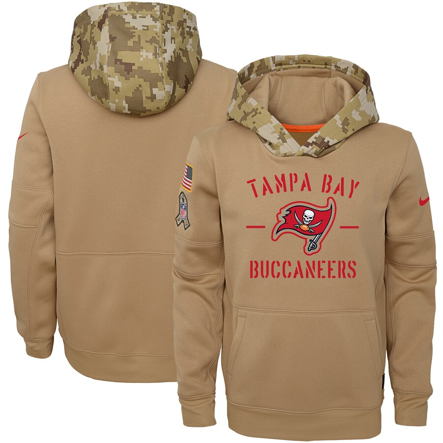 Youth Tampa Bay Buccaneers Nike Khaki 2019 Salute to Service Therma Pullover Hoodie