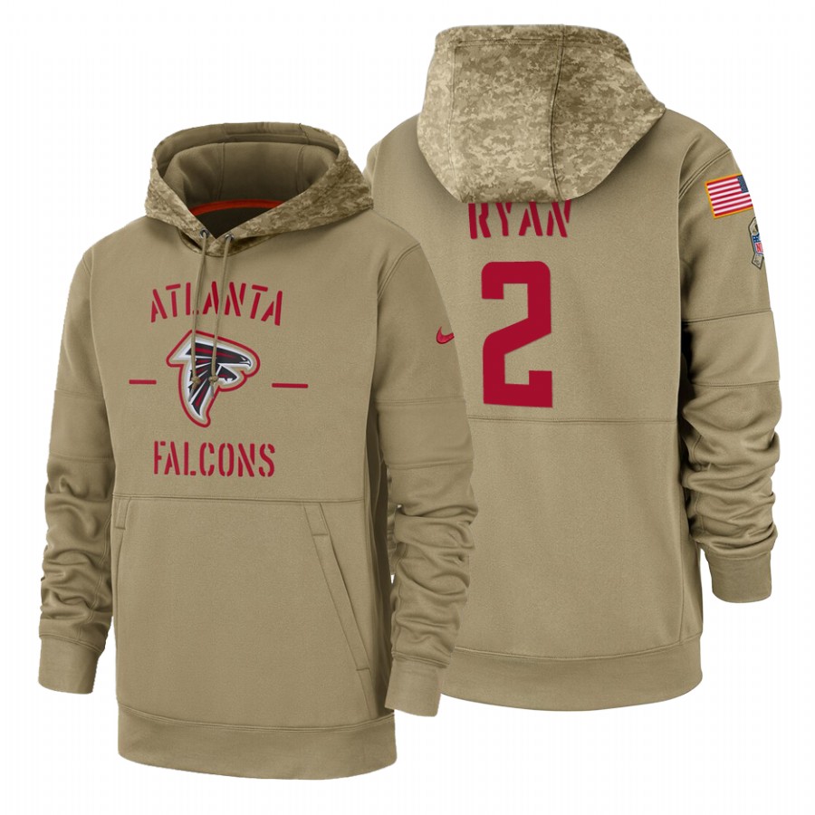 Atlanta Falcons #2 Matt Ryan Nike Tan 2019 Salute To Service Name & Number Sideline Therma Pullover Hoodie