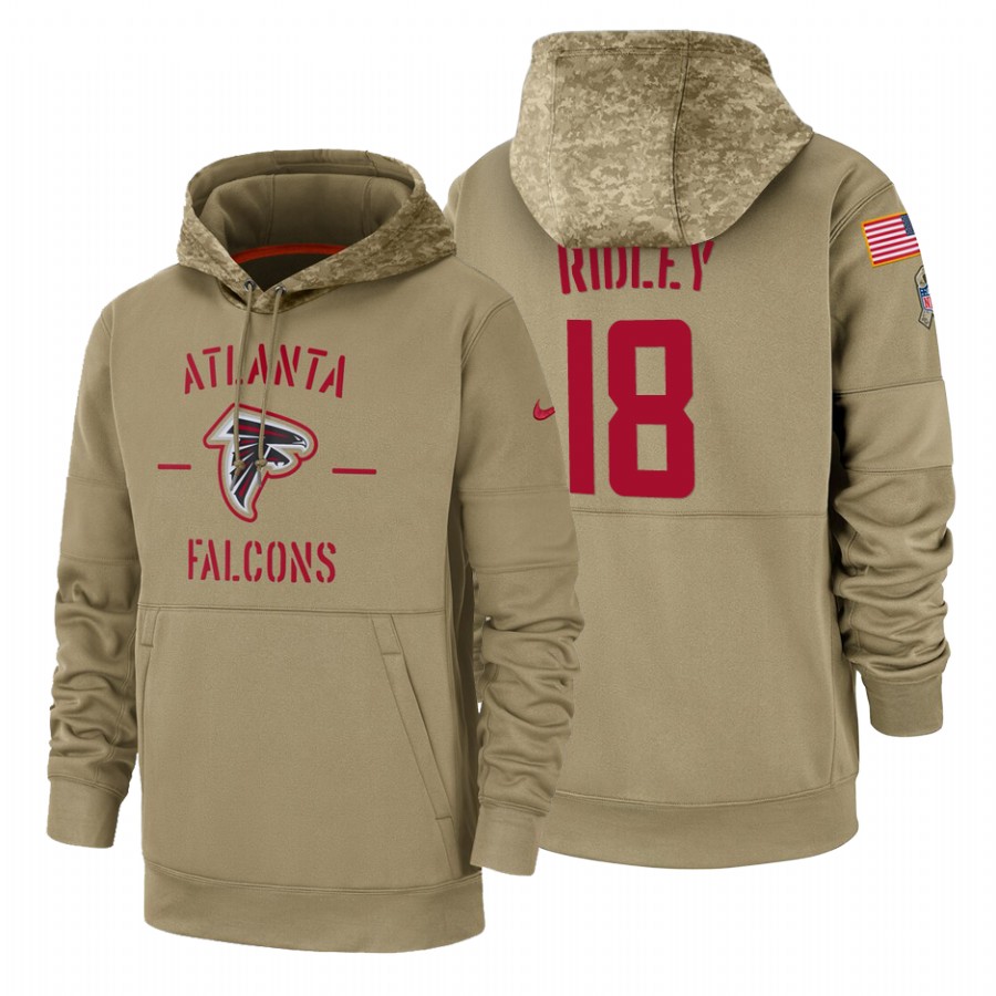 Atlanta Falcons #18 Calvin Ridley Nike Tan 2019 Salute To Service Name & Number Sideline Therma Pullover Hoodie