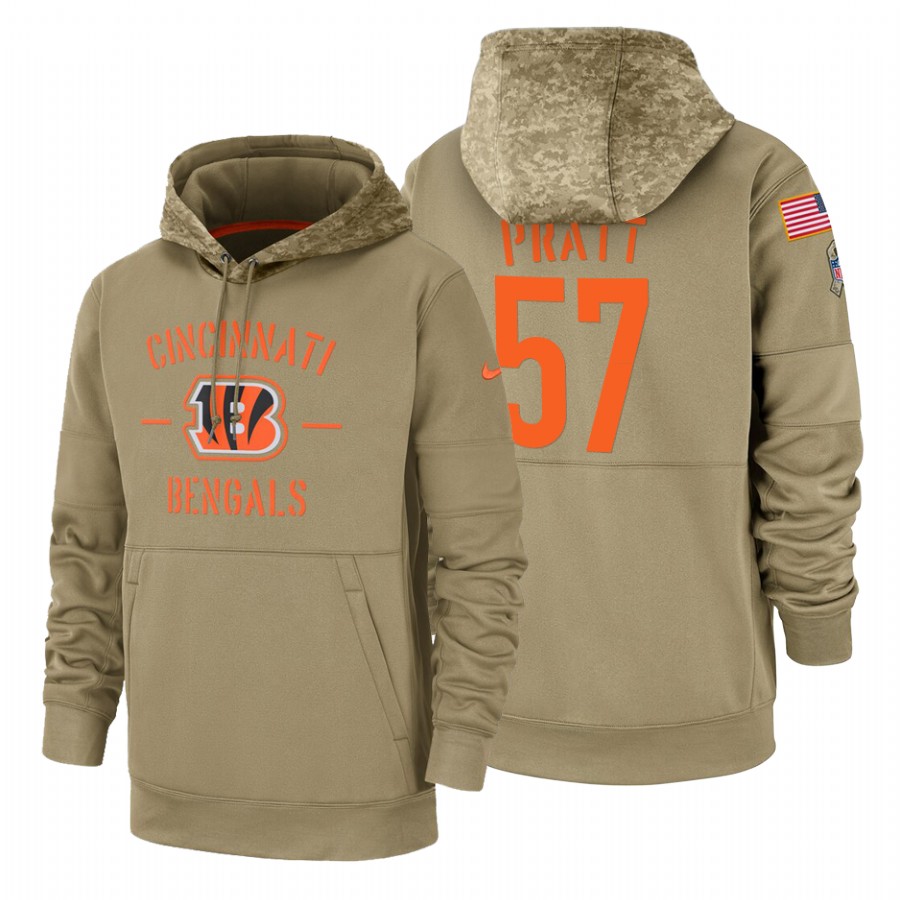 Cincinnati Bengals #57 Germaine Pratt Nike Tan 2019 Salute To Service Name & Number Sideline Therma Pullover Hoodie