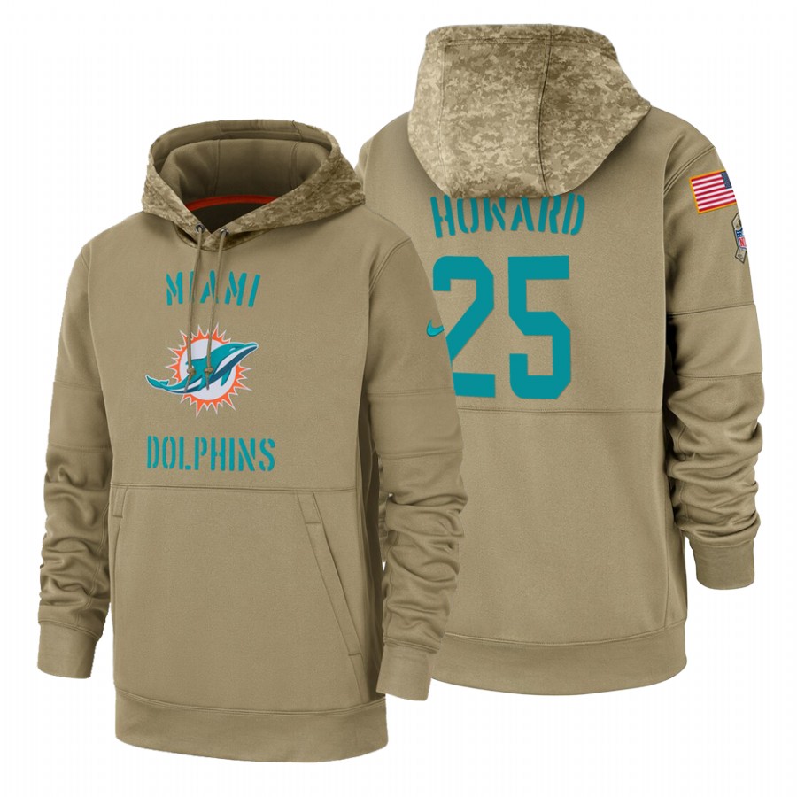 Miami Dolphin #25 Xavien Howard Nike Tan 2019 Salute To Service Name & Number Sideline Therma Pullover Hoodie