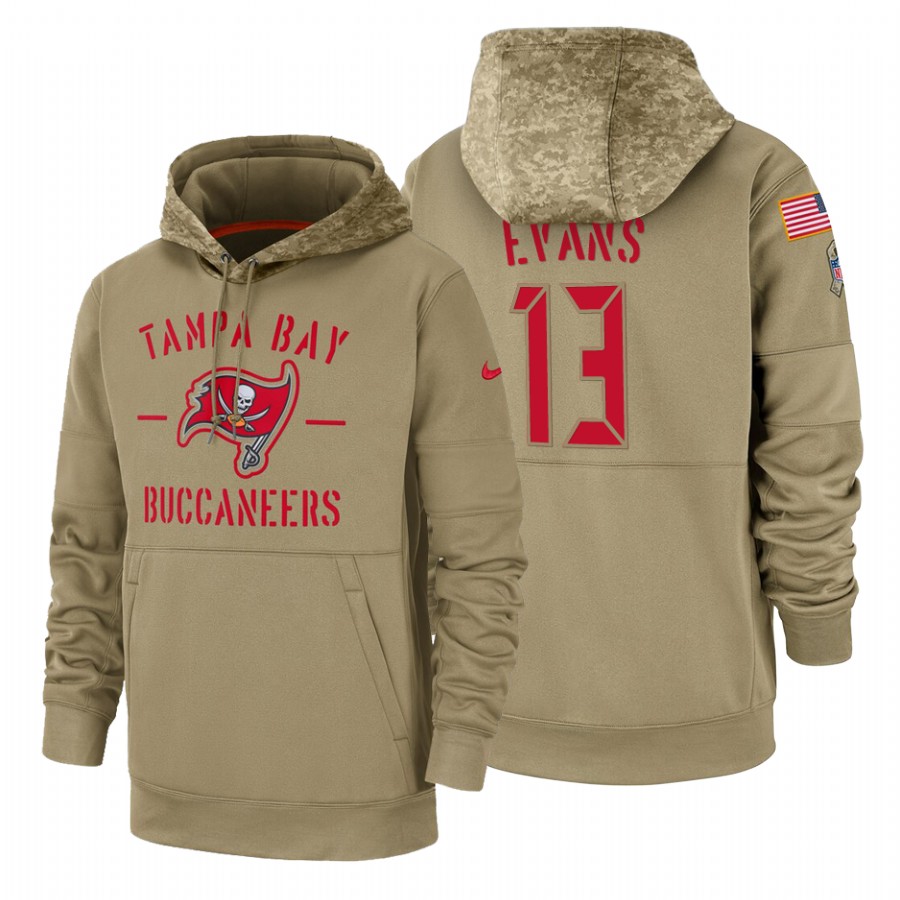 Tampa Bay Buccaneers #13 Mike Evans Nike Tan 2019 Salute To Service Name & Number Sideline Therma Pullover Hoodie