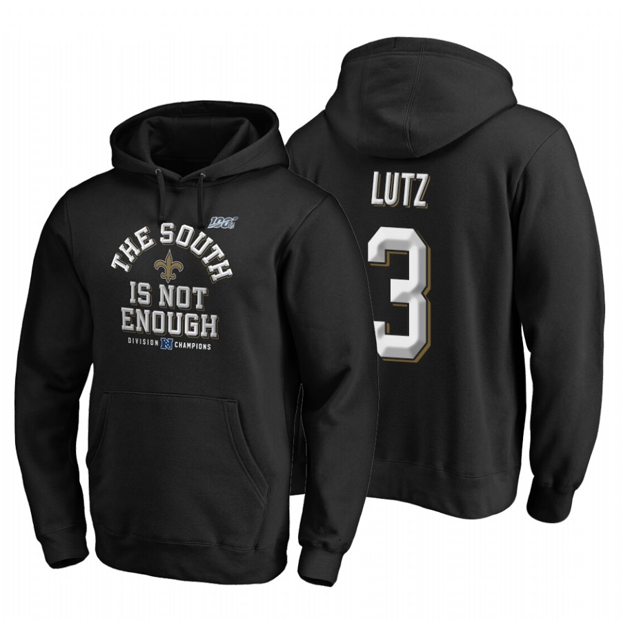 New Orleans Saints #3 Wil Lutz 2019 NFC South Division Champions Black Cover Two Hoodie