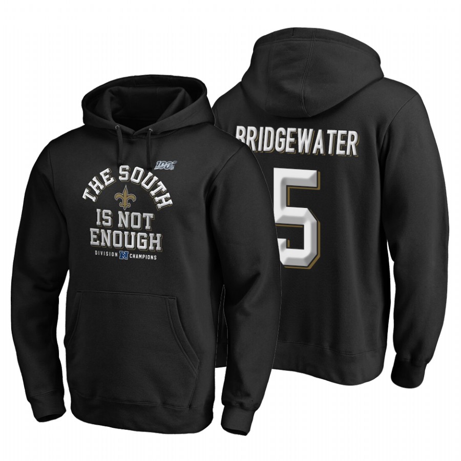 New Orleans Saints #5 Teddy Bridgewater 2019 NFC South Division Champions Black Cover Two Hoodie