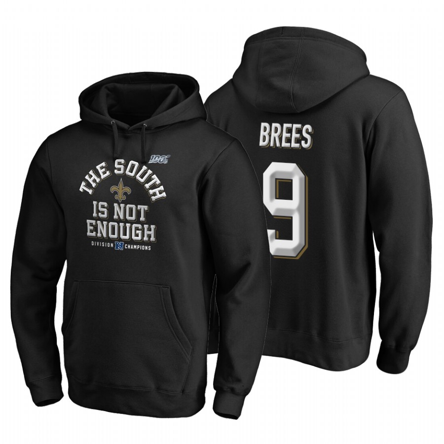 New Orleans Saints #9 Drew Brees 2019 NFC South Division Champions Black Cover Two Hoodie