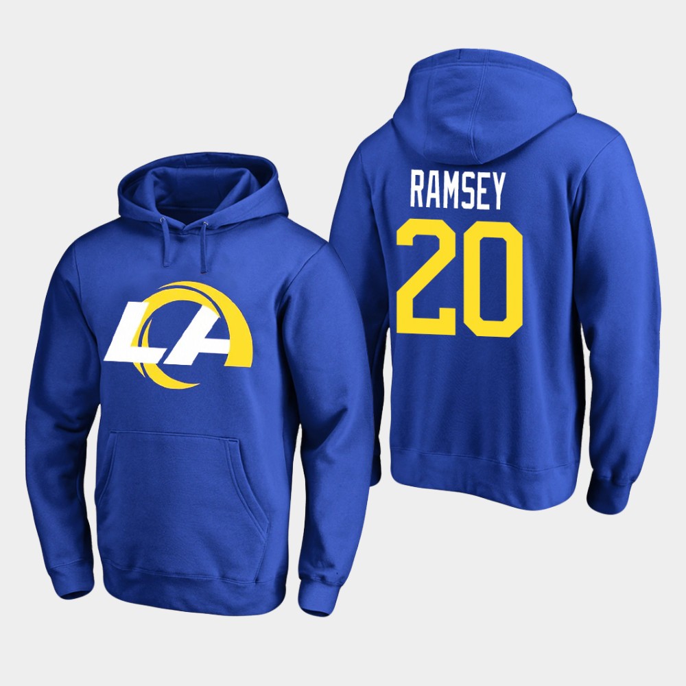 Los Angeles Rams #20 Jalen Ramsey Men's 2020 New Logo Royal Pullover Hoodie