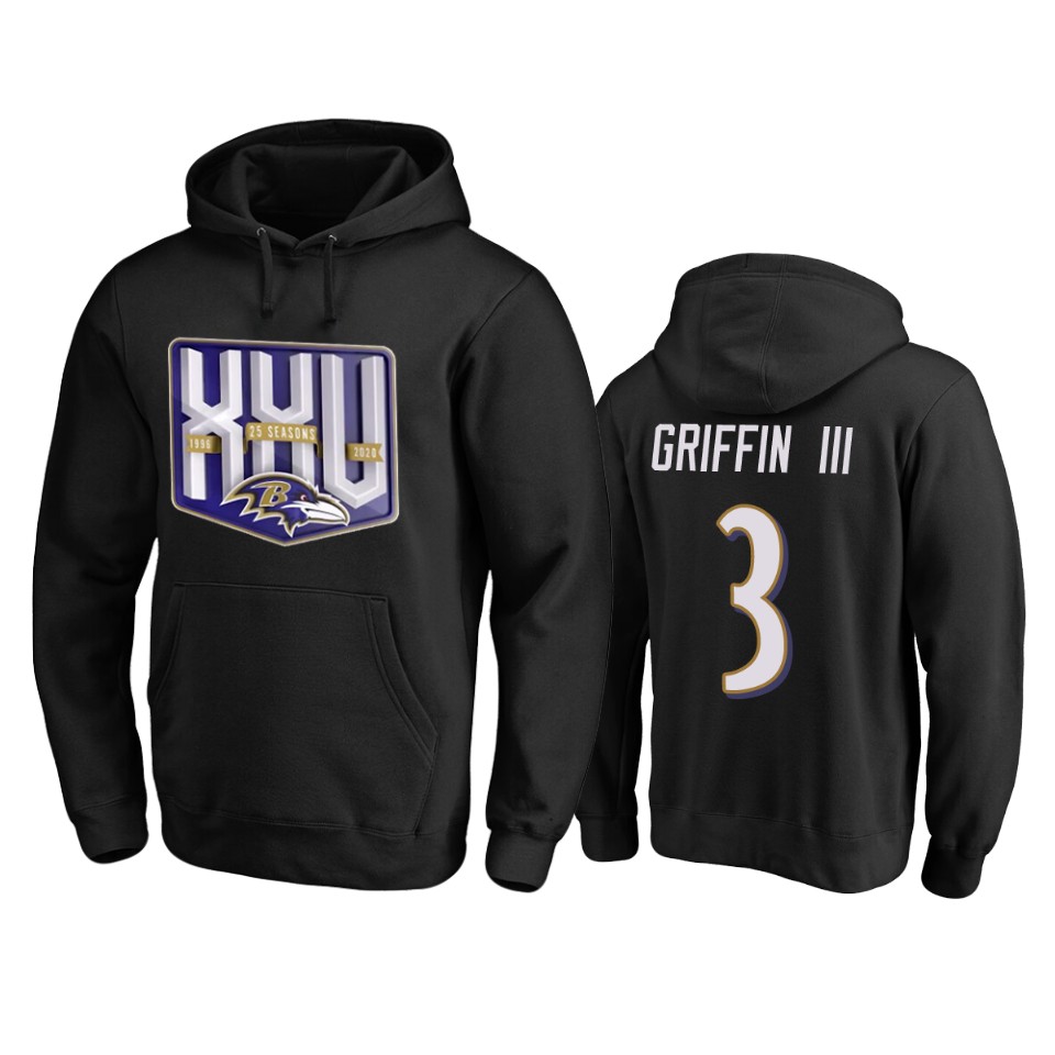 Baltimore Ravens #3 Robert Griffin III Men's Black Team 25th Season Pullover Hoodie