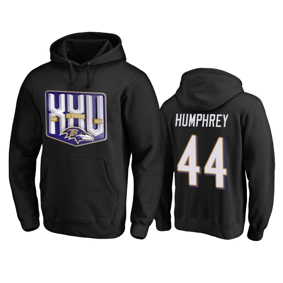 Baltimore Ravens #44 Marlon Humphrey Men's Black Team 25th Season Pullover Hoodie