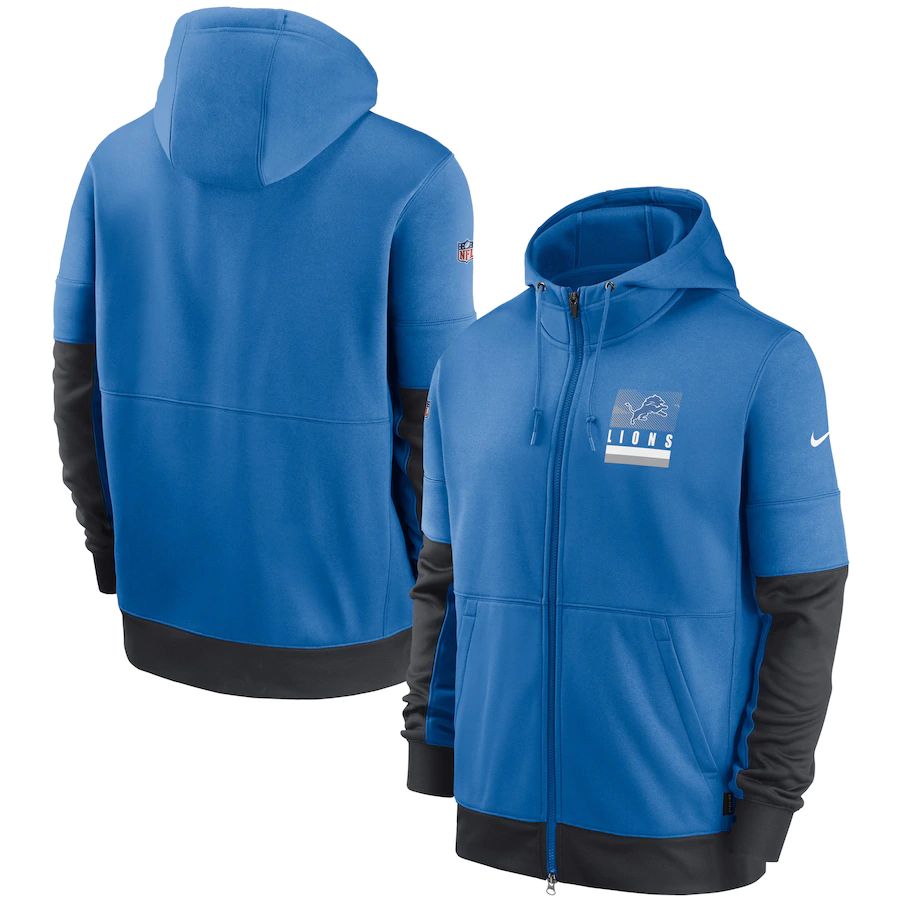 Detroit Lions Nike Sideline Impact Lockup Performance Full-Zip Hoodie Blue