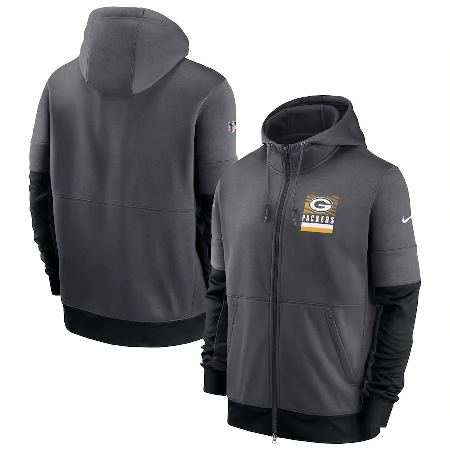 Green Bay Packers Nike Sideline Impact Lockup Performance Full-Zip Hoodie Charcoal