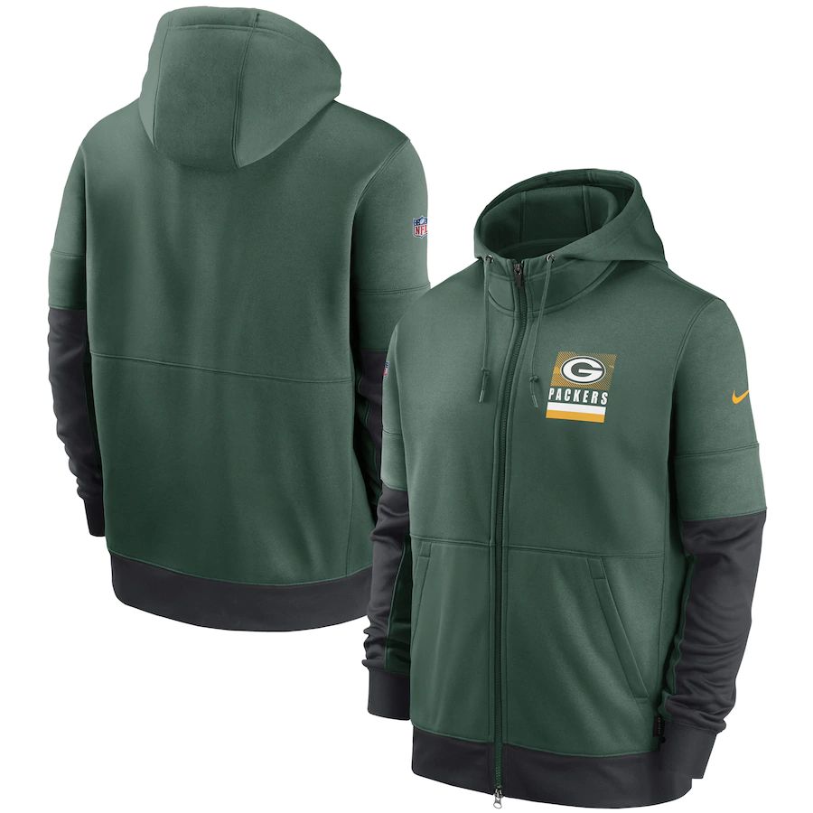 Green Bay Packers Nike Sideline Impact Lockup Performance Full-Zip Hoodie Green