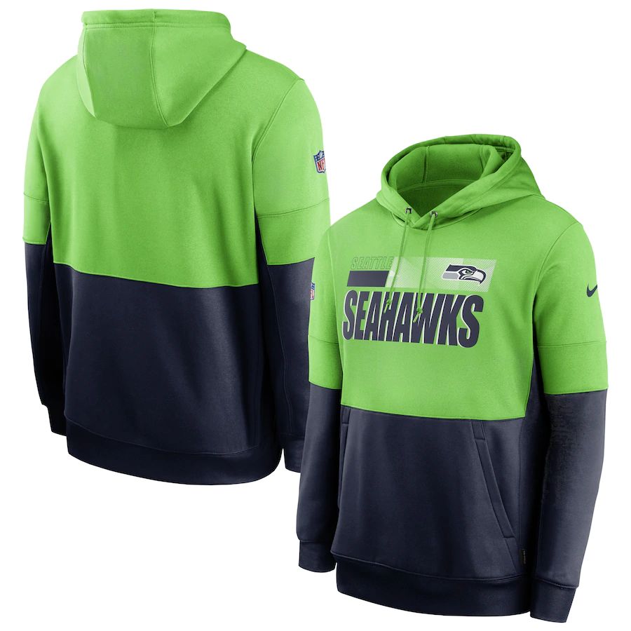 Seattle Seahawks Nike Sideline Impact Lockup Performance Pullover Hoodie Neon Green College Navy