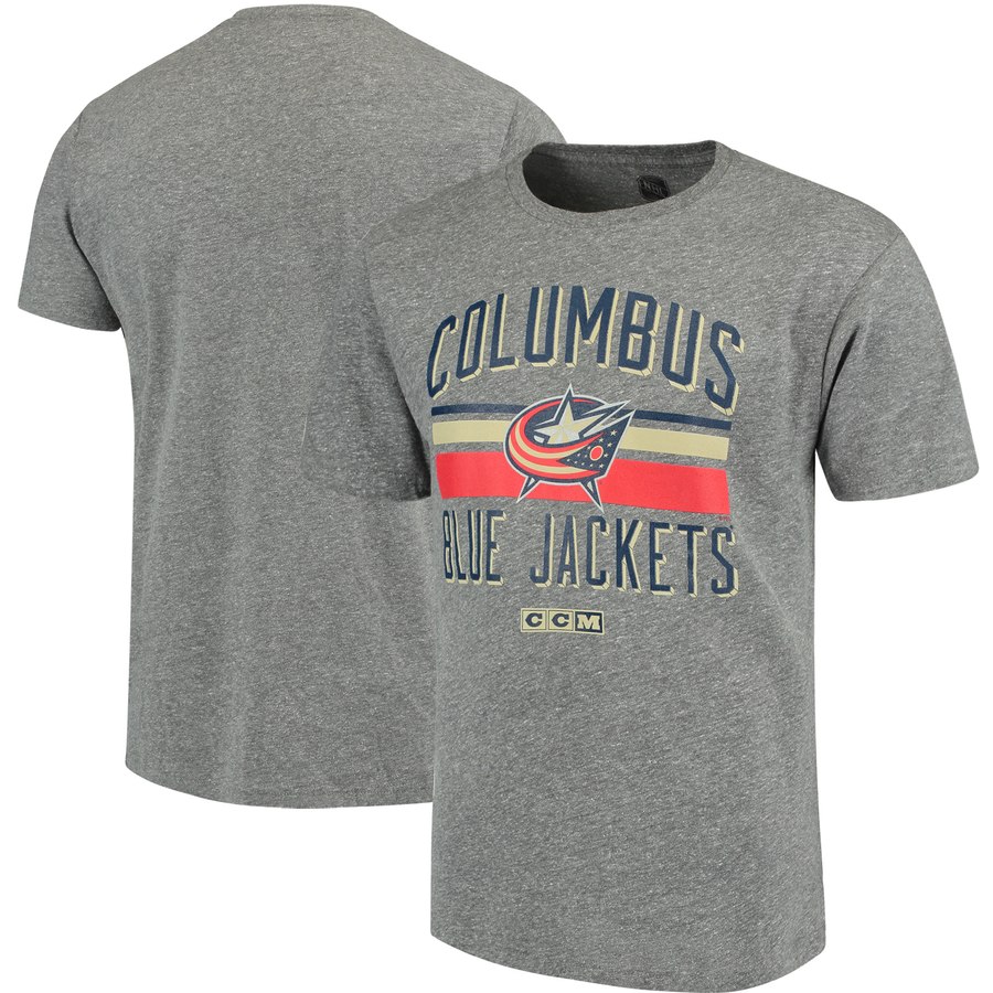 Columbus Blue Jackets CCM Classic Stripe Tri-Blend T-Shirt Gray