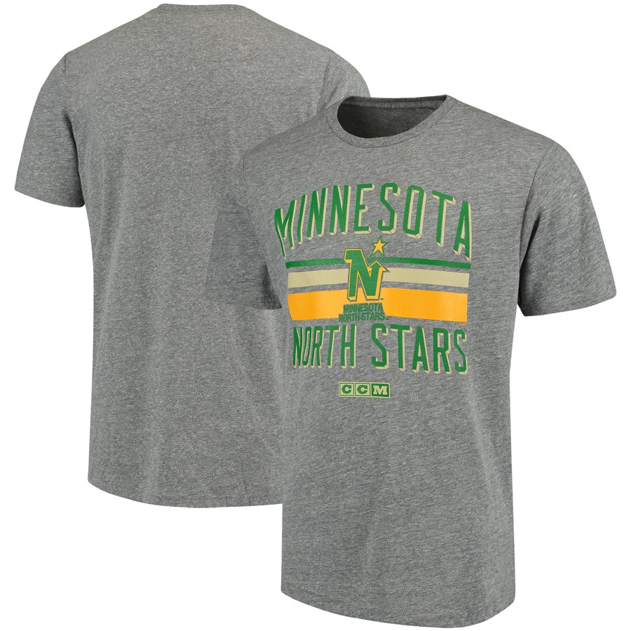 Minnesota North Stars CCM Classic Stripe Tri-Blend T-Shirt Gray