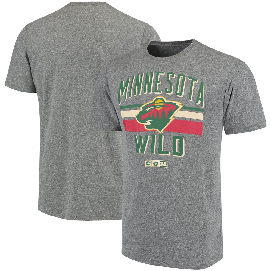 Minnesota Wild CCM Classic Stripe Tri-Blend T-Shirt Gray