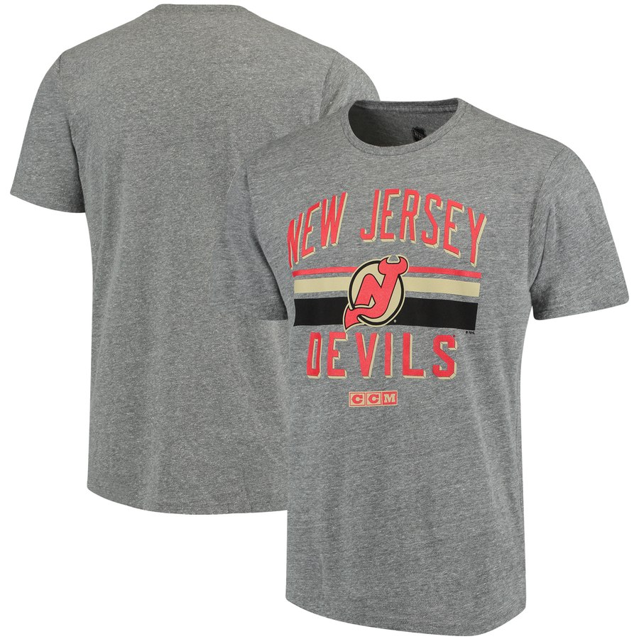 New Jersey Devils CCM Classic Stripe Tri-Blend T-Shirt Gray