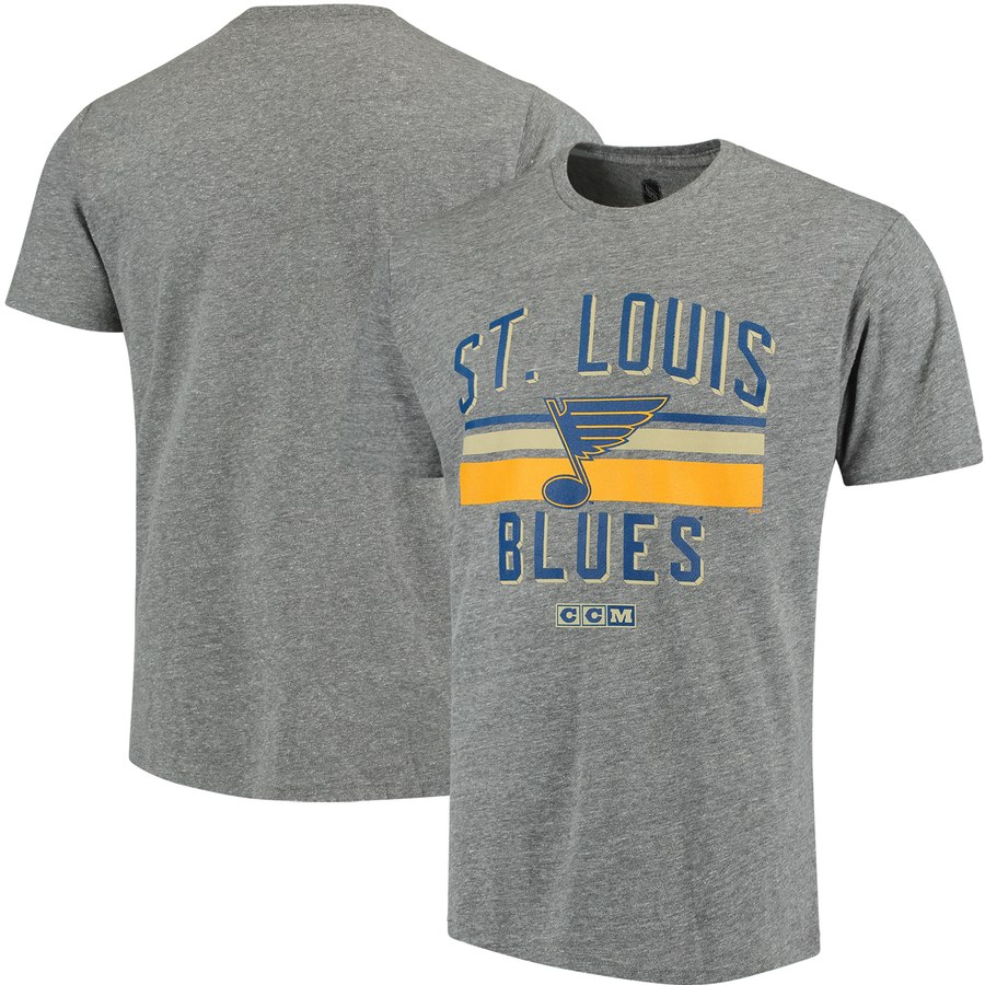 St. Louis Blues CCM Classic Stripe Tri-Blend T-Shirt Gray