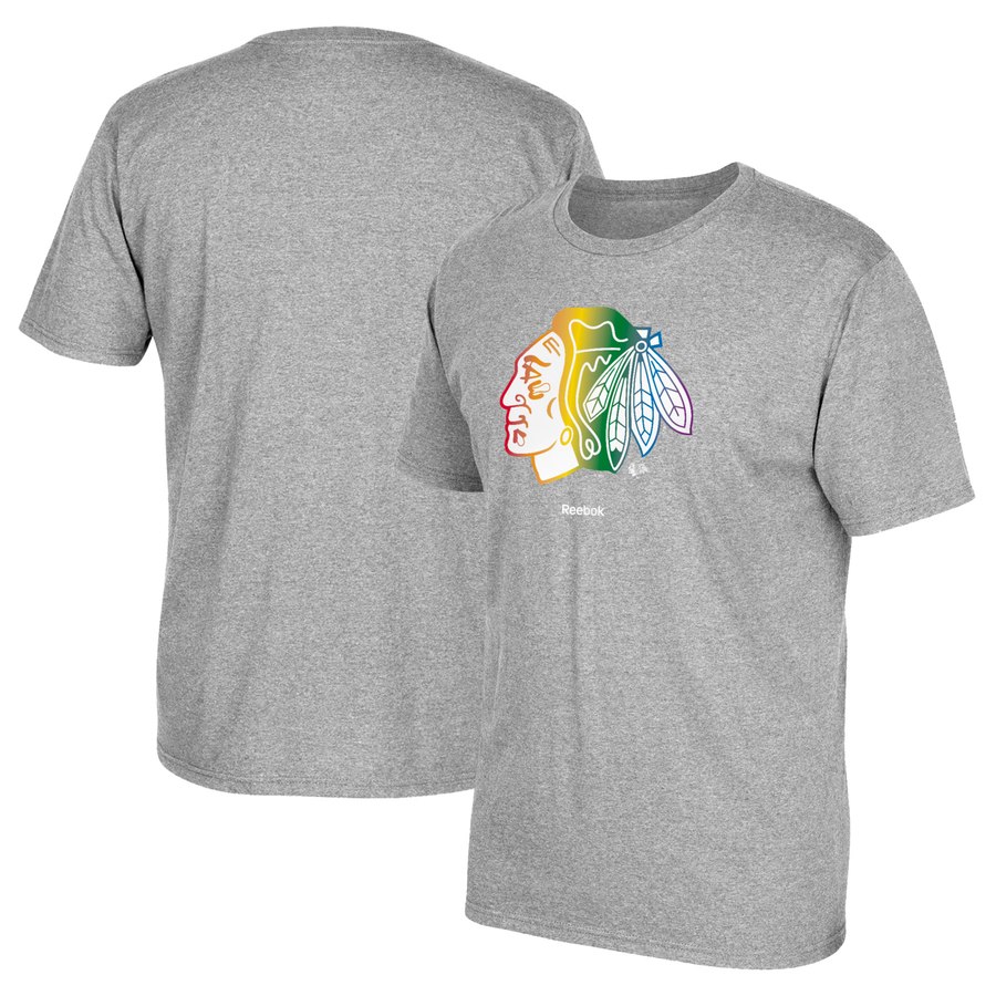 Chicago Blackhawks Reebok Rainbow Pride T-Shirt Gray