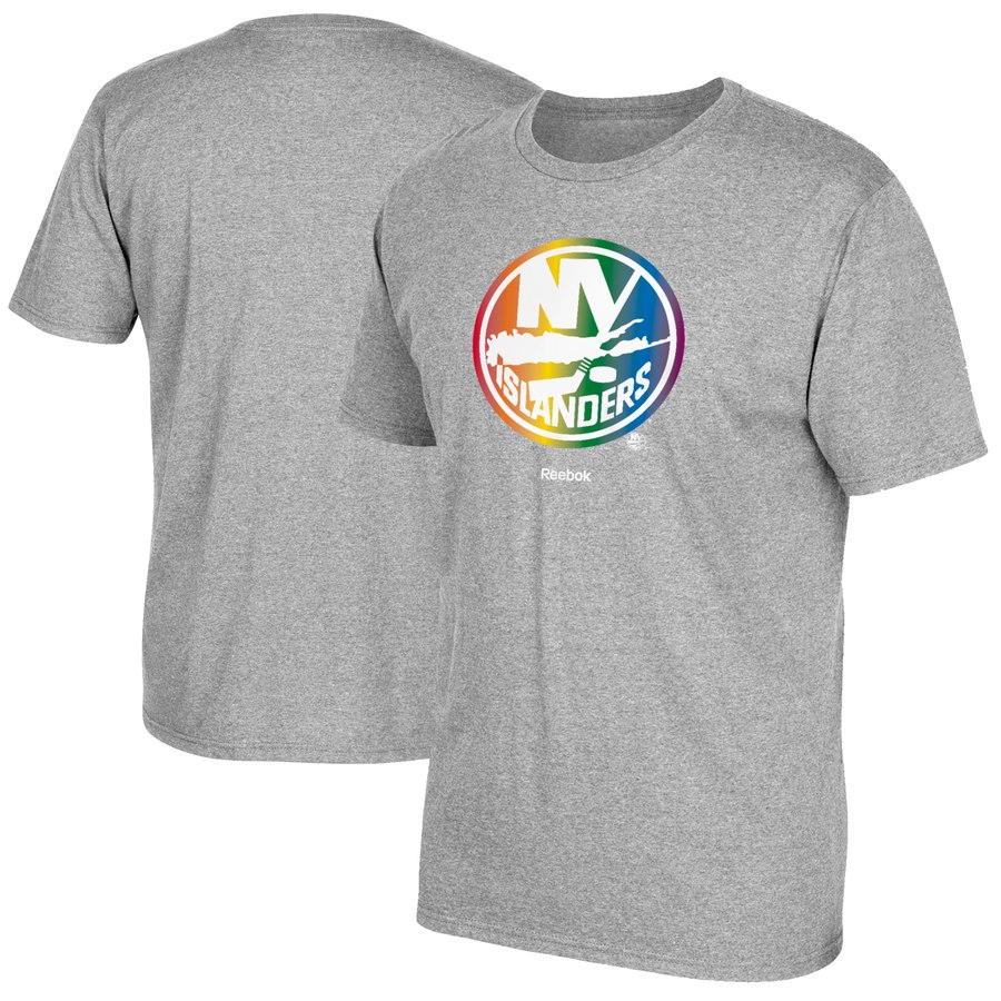 New York Islanders Reebok Rainbow Pride T-Shirt Gray