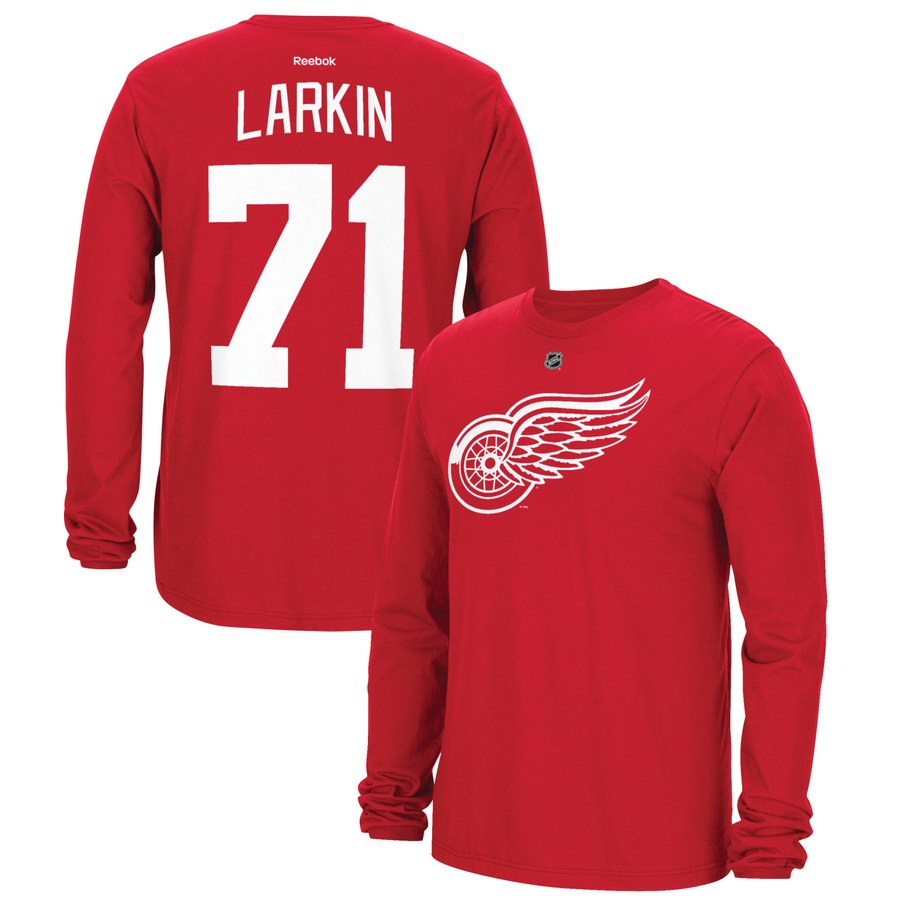 Detroit Red Wings #71 Dylan Larkin Reebok Name & Number Long Sleeve T-Shirt Red