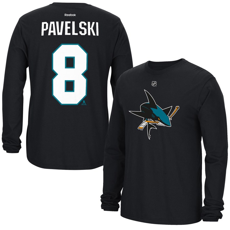 San Jose Sharks #8 Joe Pavelski Reebok Long Sleeve Name & Number T-Shirt Black