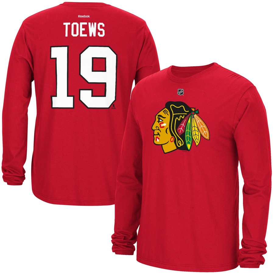 Chicago Blackhawks #19 Jonathan Toews Reebok Long Sleeve Player Name & Number T-Shirt Red