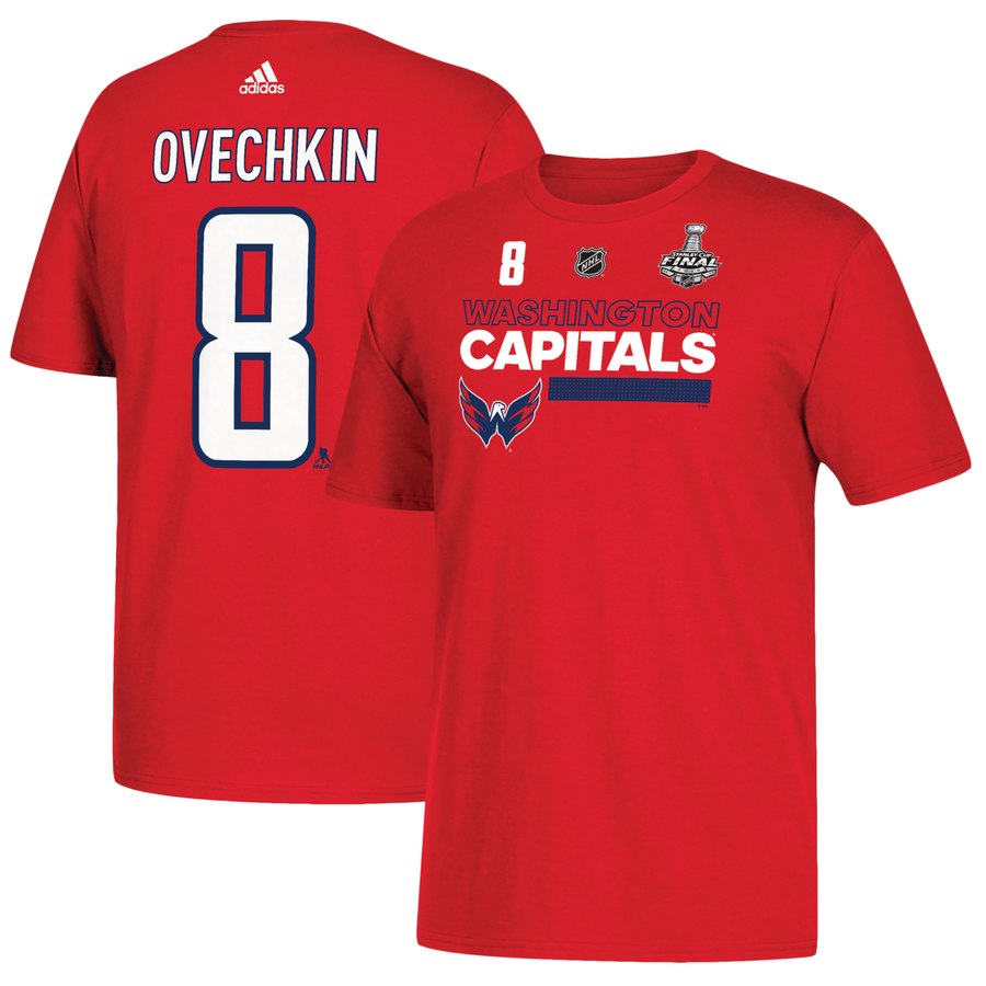 Washington Capitals #8 Alexander Ovechkin adidas 2018 Stanley Cup Final Bound Name & Number T-Shirt Red