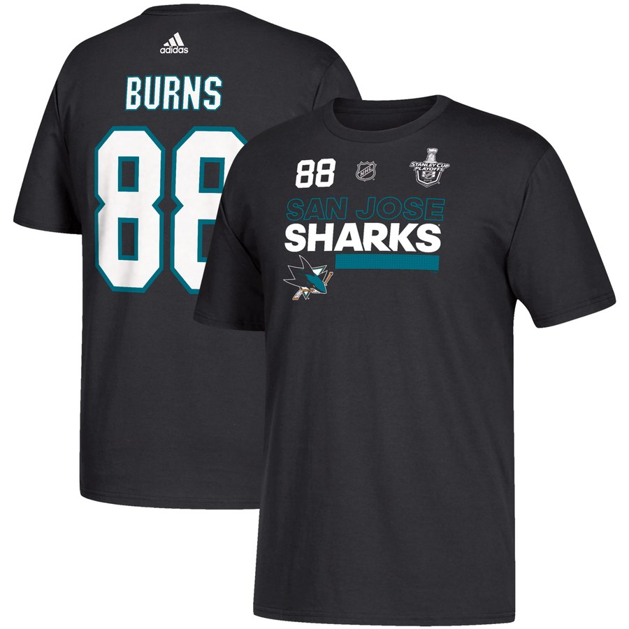 San Jose Sharks #88 Brent Burns adidas 2018 Stanley Cup Playoffs Participant Name & Number T-Shirt Black