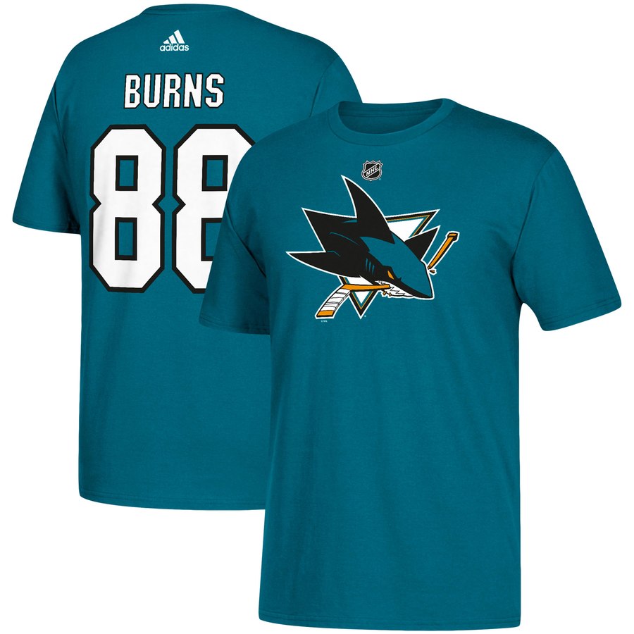 San Jose Sharks #88 Brent Burns adidas Name & Number T-Shirt Teal