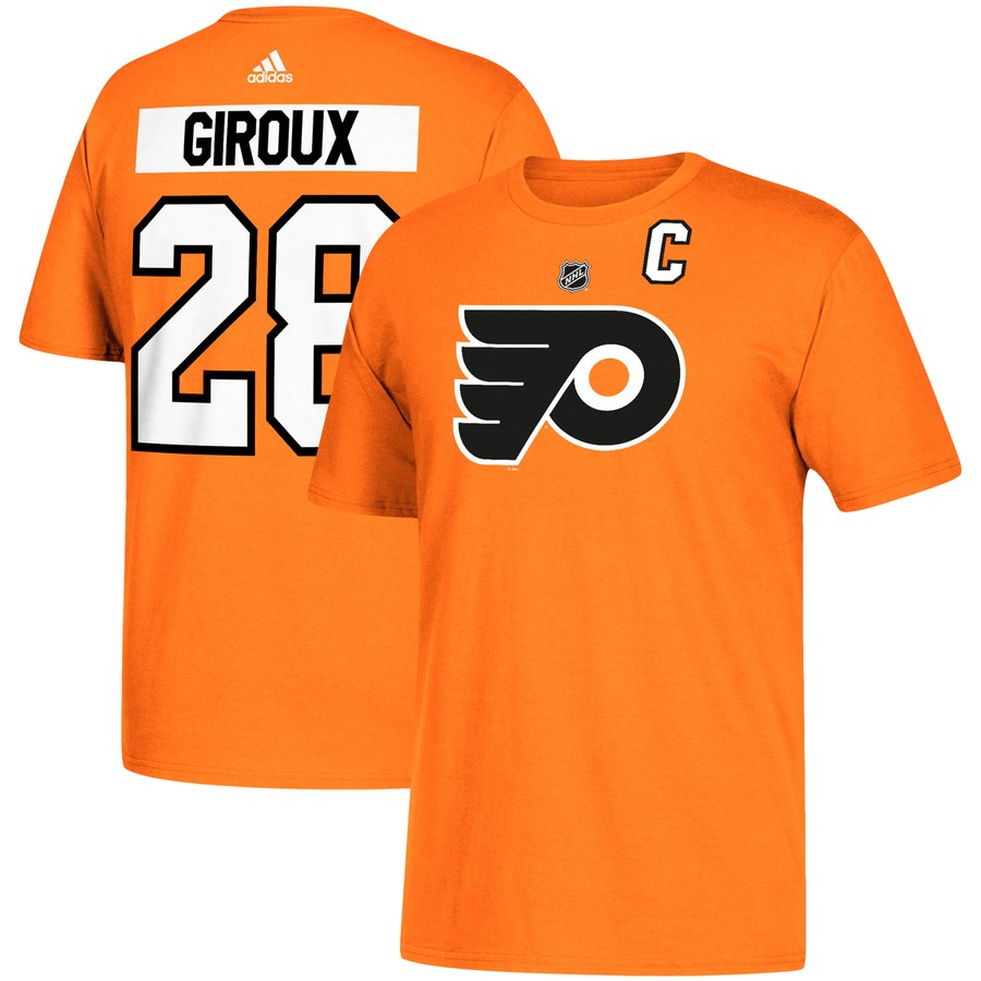 Philadelphia Flyers #28 Claude Giroux adidas Name & Number T-Shirt Orange