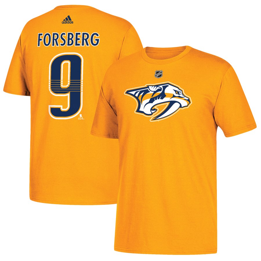 Nashville Predators #9 Filip Forsberg adidas Name & Number T-Shirt Gold