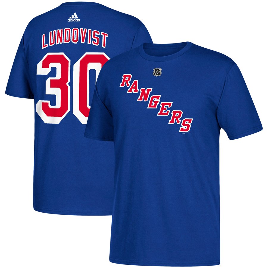 New York Rangers #30 Henrik Lundqvist adidas Name & Number T-Shirt Blue