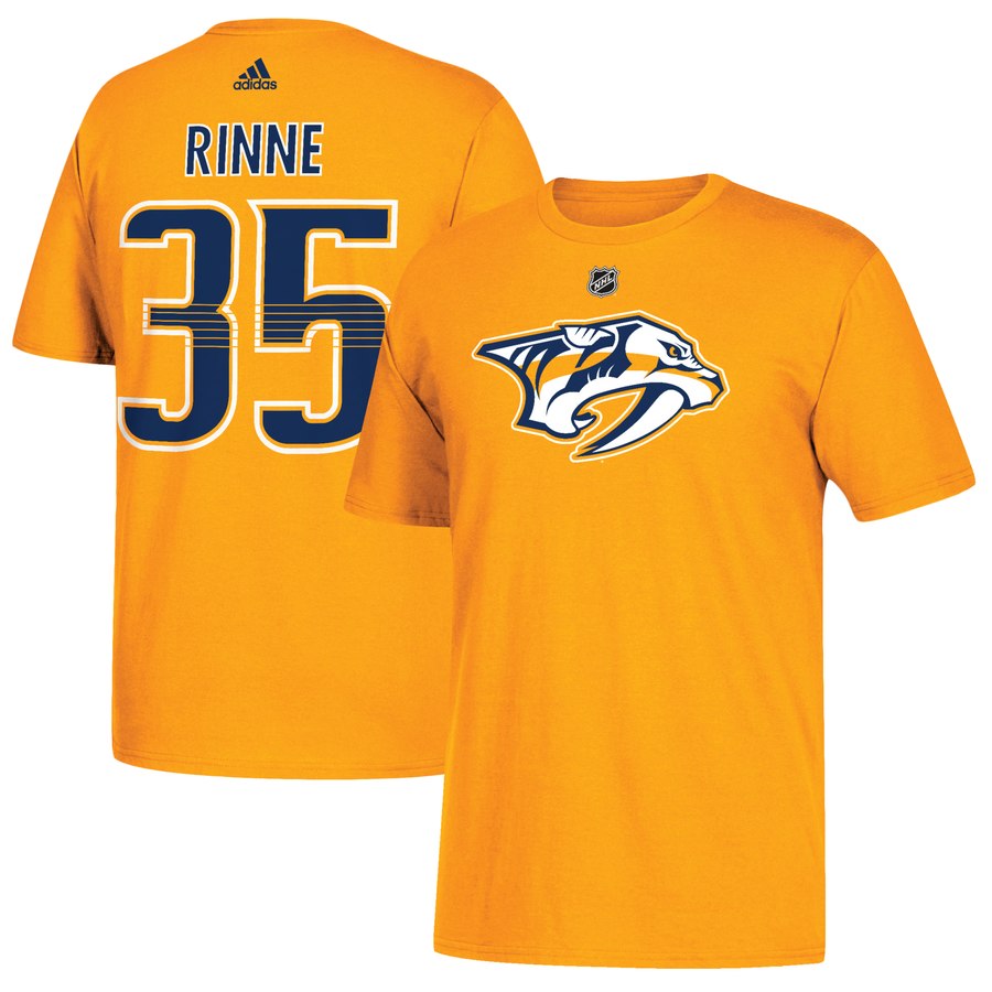 Nashville Predators #35 Pekka Rinne adidas Name & Number T-Shirt Gold