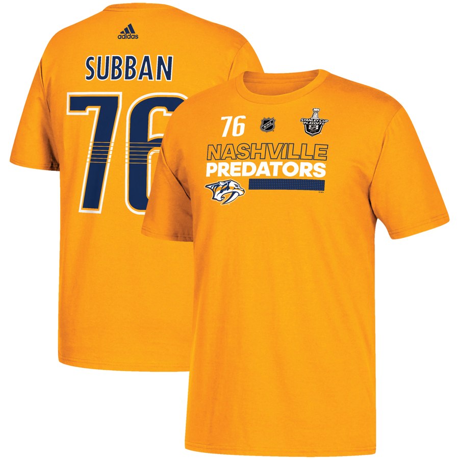 Nashville Predators #76 PK Subban adidas 2018 Stanley Cup Playoffs Participant Name & Number T-Shirt Gold