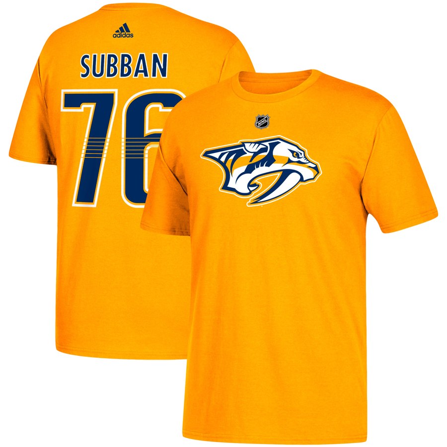 Nashville Predators #76 PK Subban adidas Name & Number T-Shirt Gold