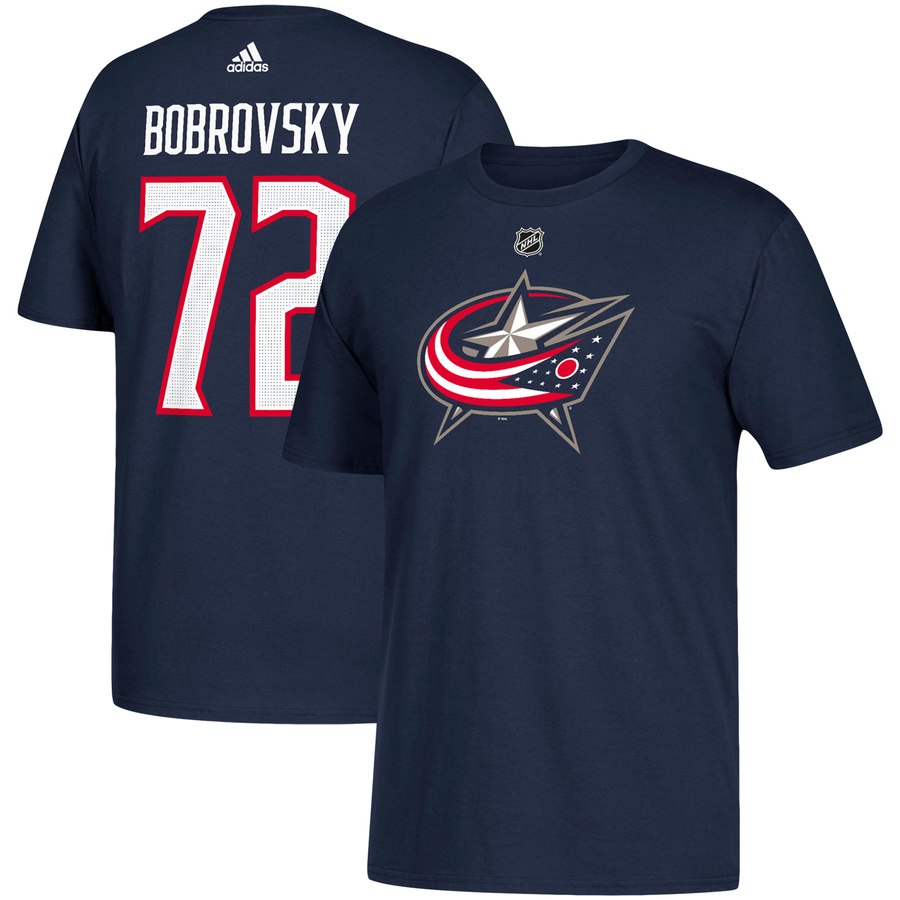 Columbus Blue Jackets #72 Sergei Bobrovsky adidas Name & Number T-Shirt Navy