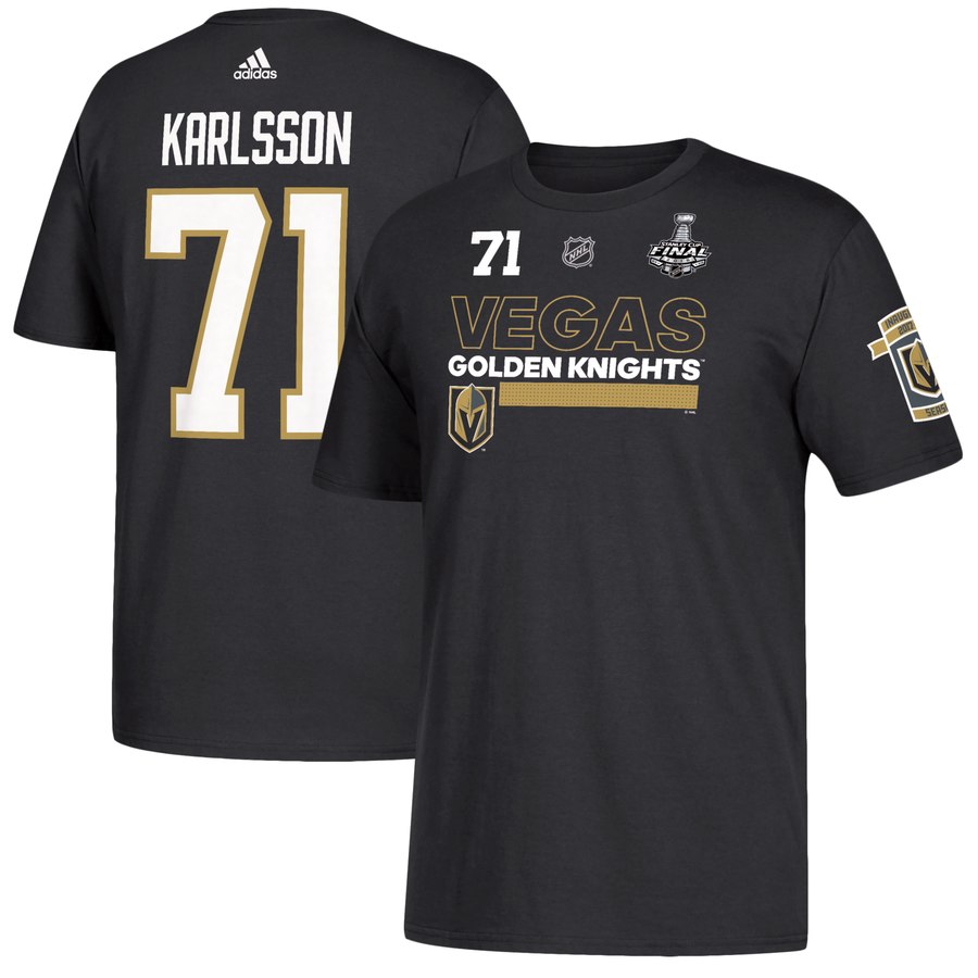 Vegas Golden Knights #71 William Karlsson adidas 2018 Stanley Cup Final Bound Name & Number T-Shirt Black