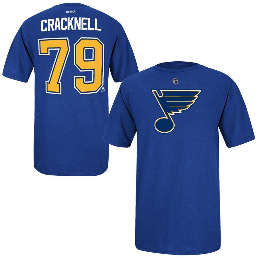 St. Louis Blues #79 Adam Cracknell Reebok Name and Number Player T-Shirt Royal