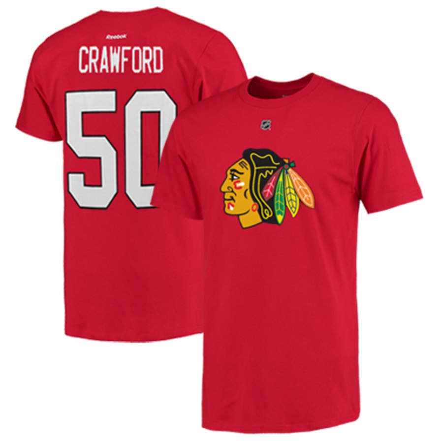 Chicago Blackhawks #50 Corey Crawford Reebok Name and Number Player T-Shirt Red