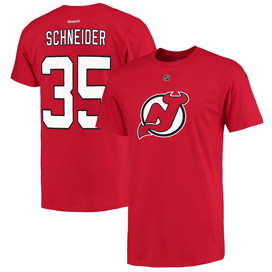 New Jersey Devils #35 Cory Schneider Reebok Name and Number Player T-Shirt Red