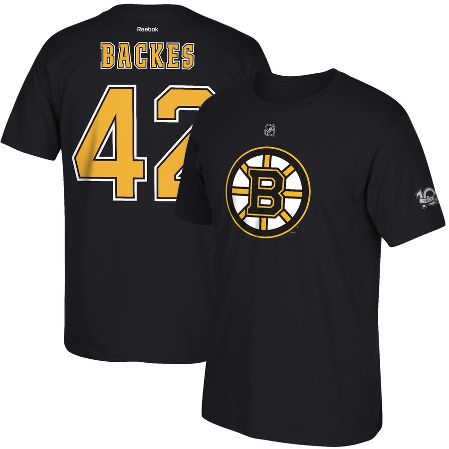 Boston Bruins #42 David Backes Reebok Centennial Patch Name & Number T-Shirt Black