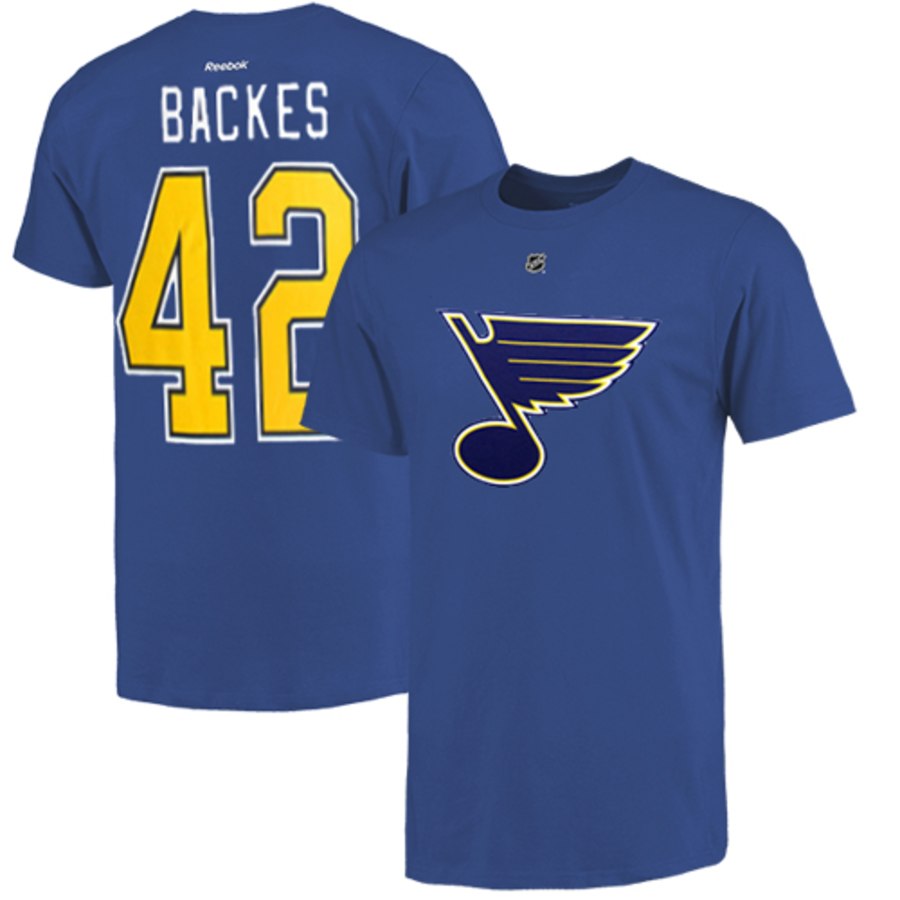 St. Louis Blues #42 David Backes Reebok Name and Number Player T-Shirt Royal