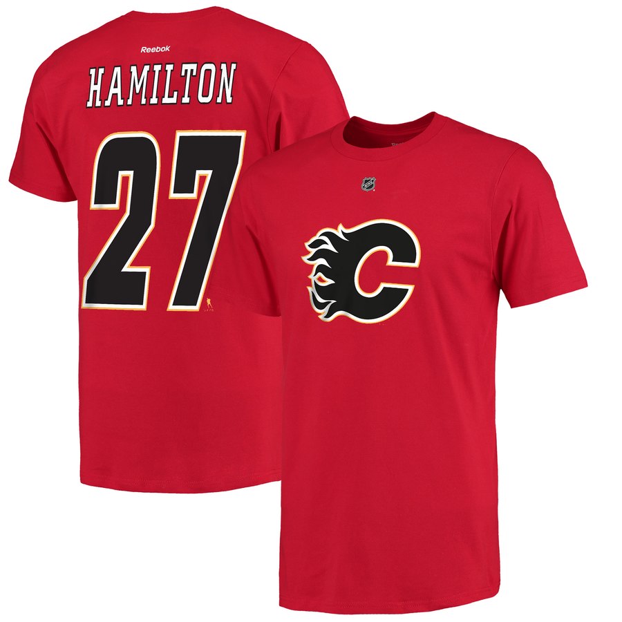 Calgary Flames #27 Dougie Hamilton Reebok Name & Number T-Shirt Red